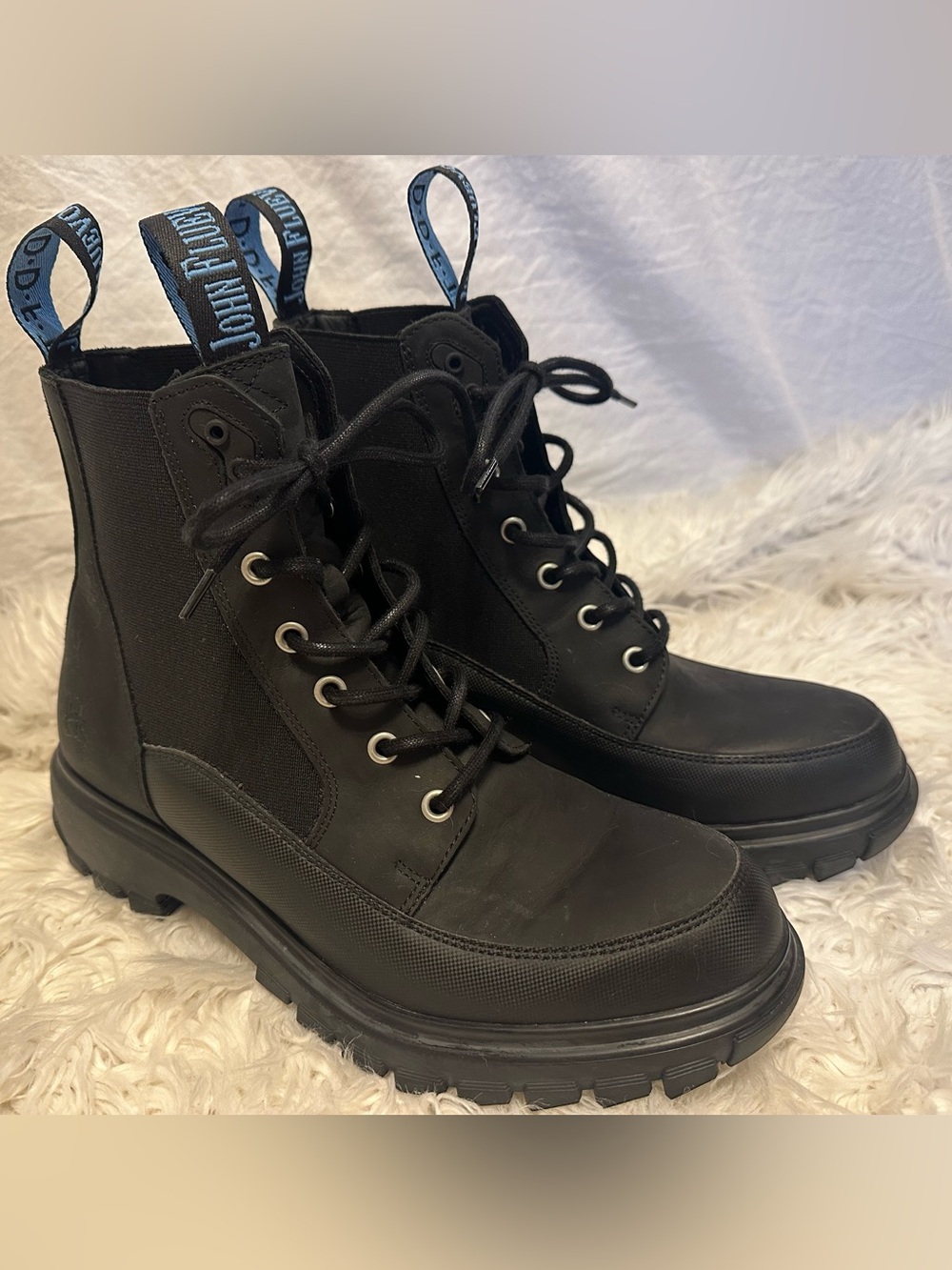 John Fluevog Official Black Lug Combat Boots Marked Size 8 Men’s / Women’s 10